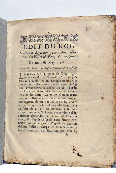 EDIT du Roi, contenant Réglement pour l'Administration des Villes et …