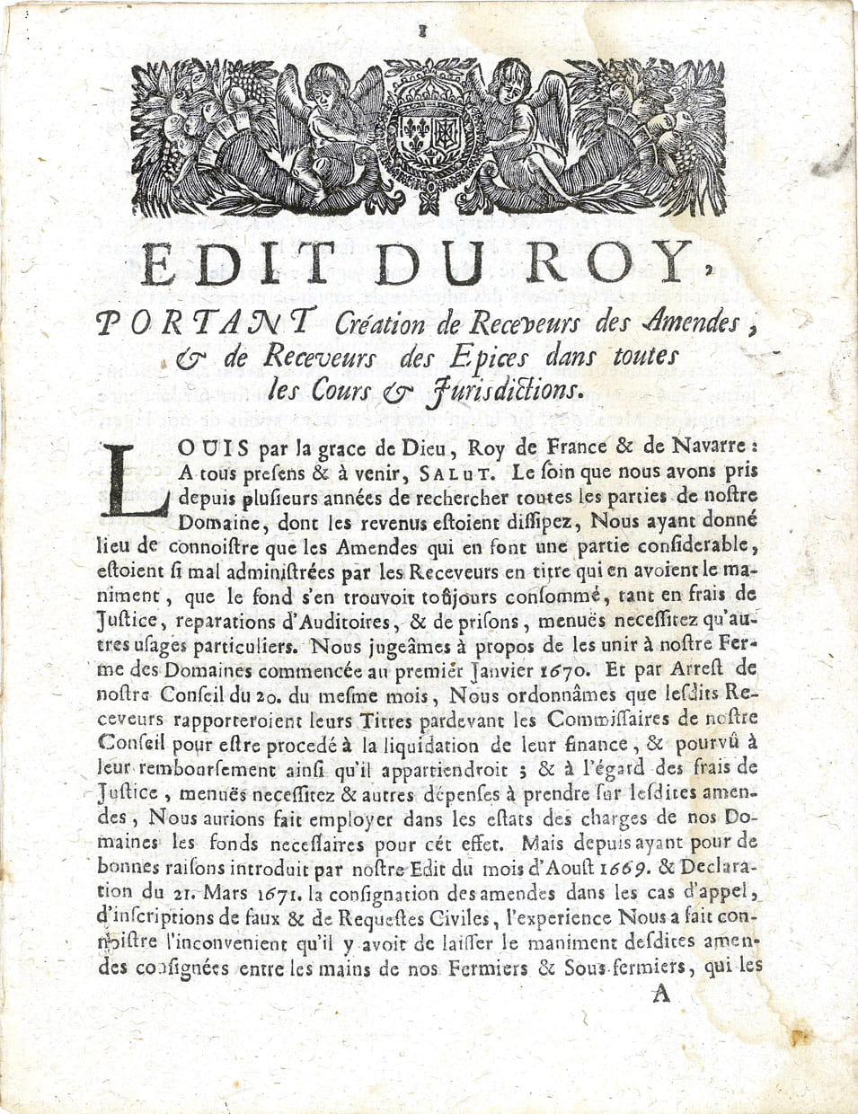 EDIT du Roy, portant création des receveurs des amendes, et …