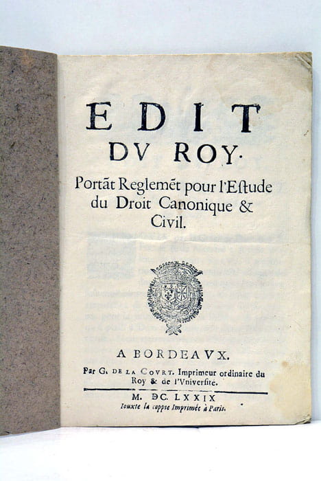 EDIT du Roy portant Reglement pour l'Etude du Droit Canonique …