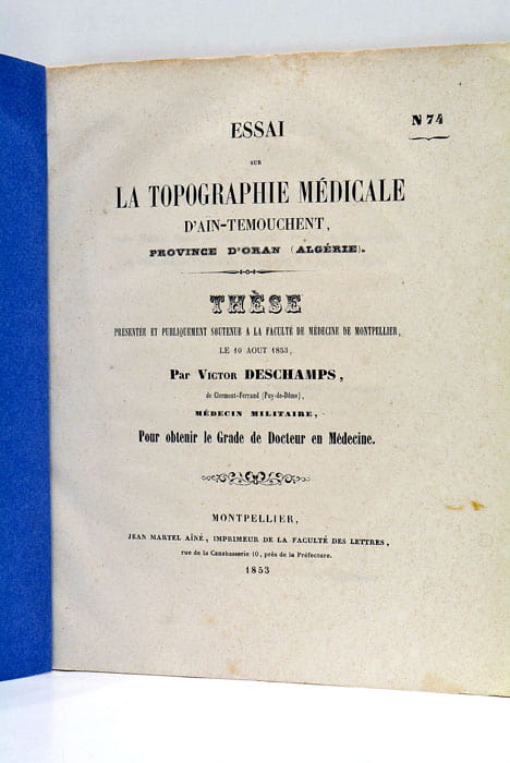 Essai sur la topographie médicale d'Aïn-Temouchent, province d'Oran (Algérie).