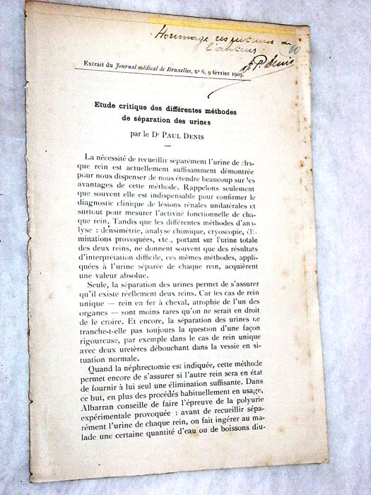 Etude critique des différentes Méthodes de Séparation des Urines.