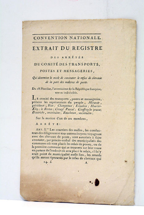 EXTRAIT des Arrêtés du Comité des Transports, Postes et Messageries. …