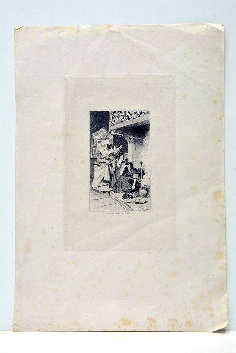 Gravure d'après le dessin de Henri Pille illustrant l'ouvrage "Treize …