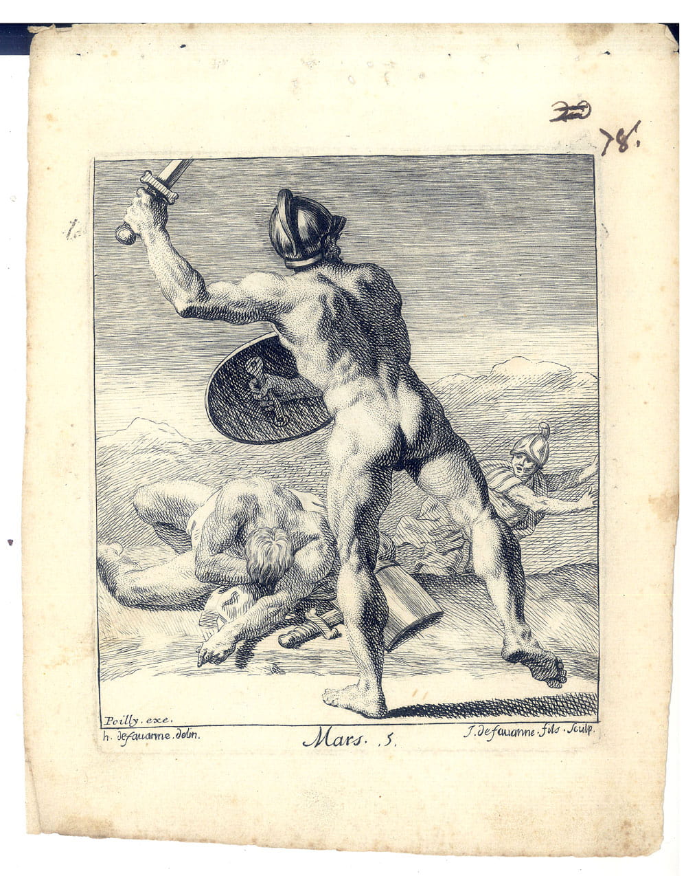 GRAVURE de Mars n·5, figure mythologique, par J.Defauanne d'après le …