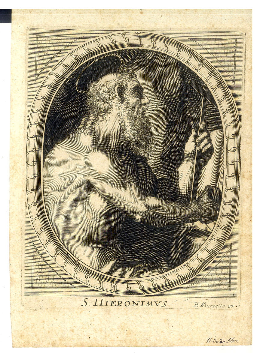 GRAVURE de Saint Jérôme (S. Hieronimus). Détail d'après la gravure …