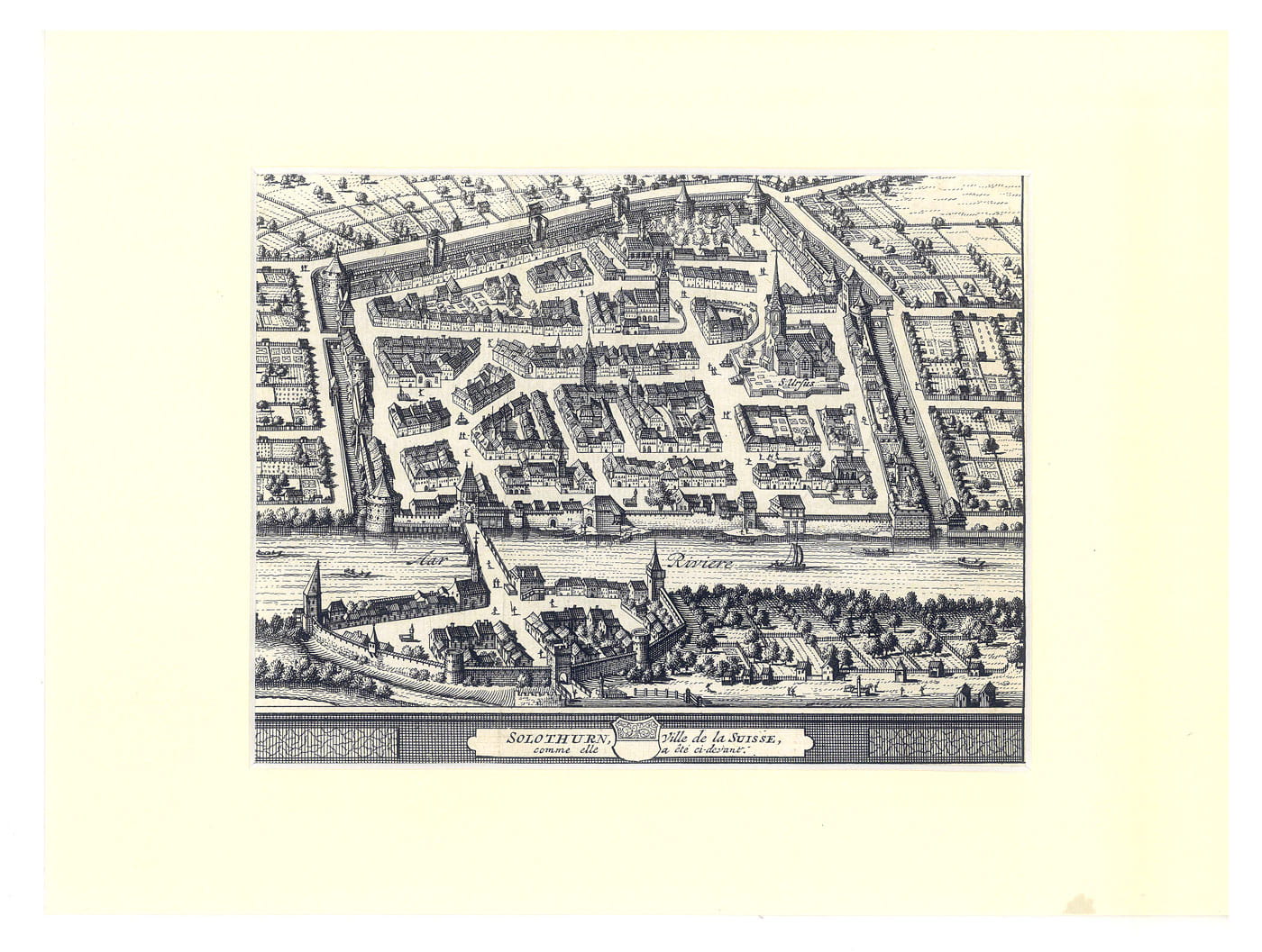 GRAVURE PLAN du XVIIe de la ville de Solothurn en …