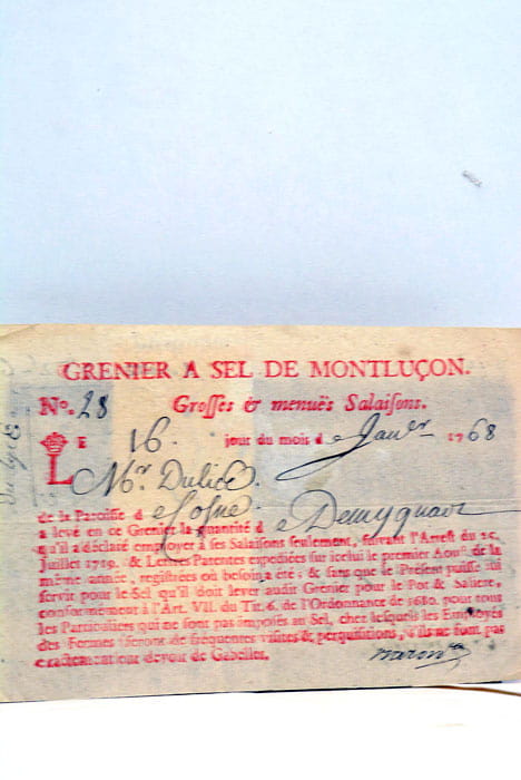 GRENIER A SEL de Montluçon. Grosses et menues Salaisons.