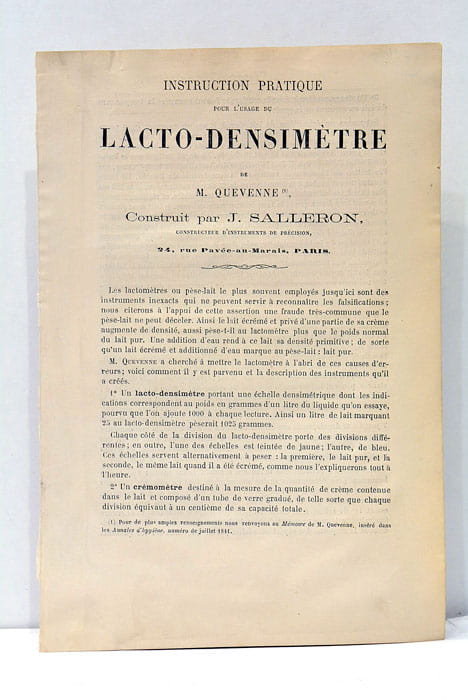 INSTRUCTION Pratique pour l'usage du Lacto-Densimètre de M. Quévenne, construit …