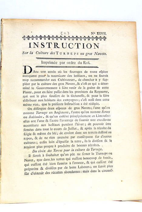 INSTRUCTION sur la culture des Turneps ou gros Navets. Imprimé …