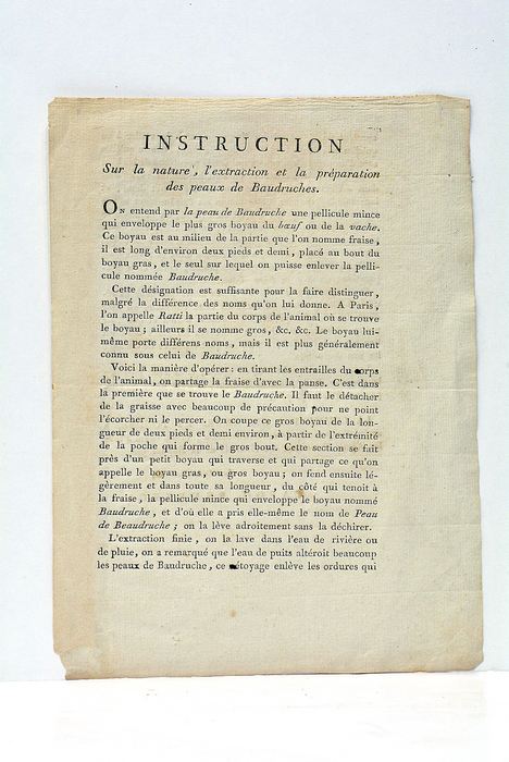 INSTRUCTION sur la nature, l'extraction et la préparation des peaux …