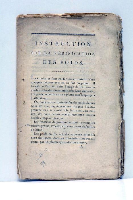 INSTRUCTION SUR LA VÉRIFICATION DES POIDS.