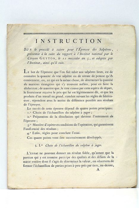 Instruction sur le procédé à suivre pour l'Epreuve des Salpêtres, …
