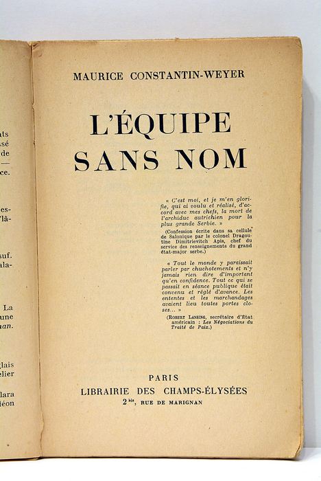 L'équipe sans nom. Roman.