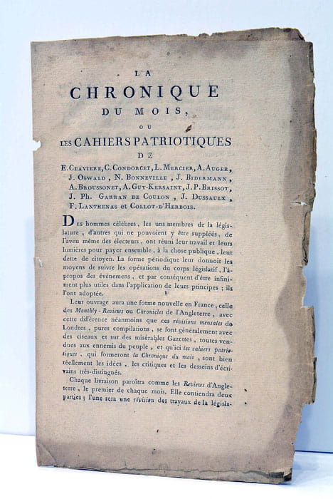 La Chronique du Mois ou les Cahiers Patriotiques. (Prospectus).