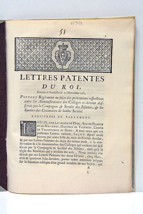 LETTRES PATENTES du Roi portant Réglement au sujet des prétentions …