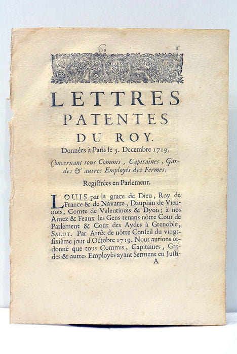 LETTRES PATENTES du Roy données à Paris le 5 Décembre …