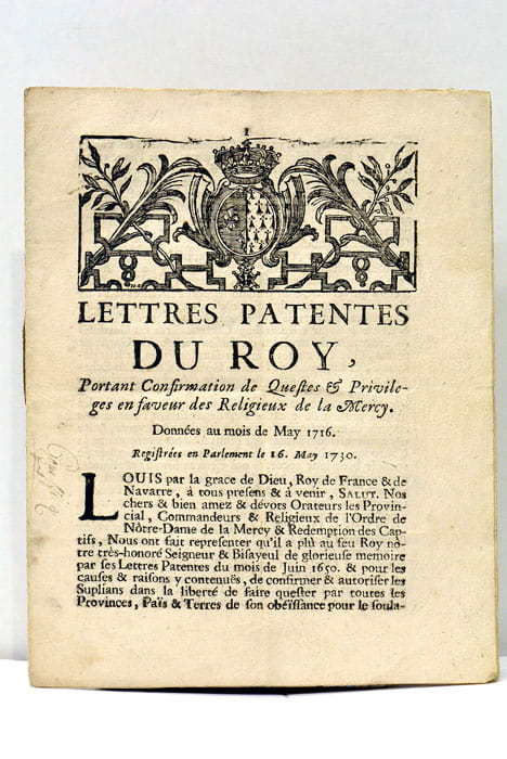 LETTRES PATENTES DU ROY portant Confirmation de Questes et Privilèges …