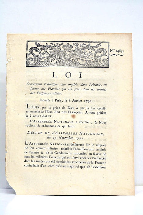 Loi concernant l'admission aux emplois dans l'Armée, en faveur des …