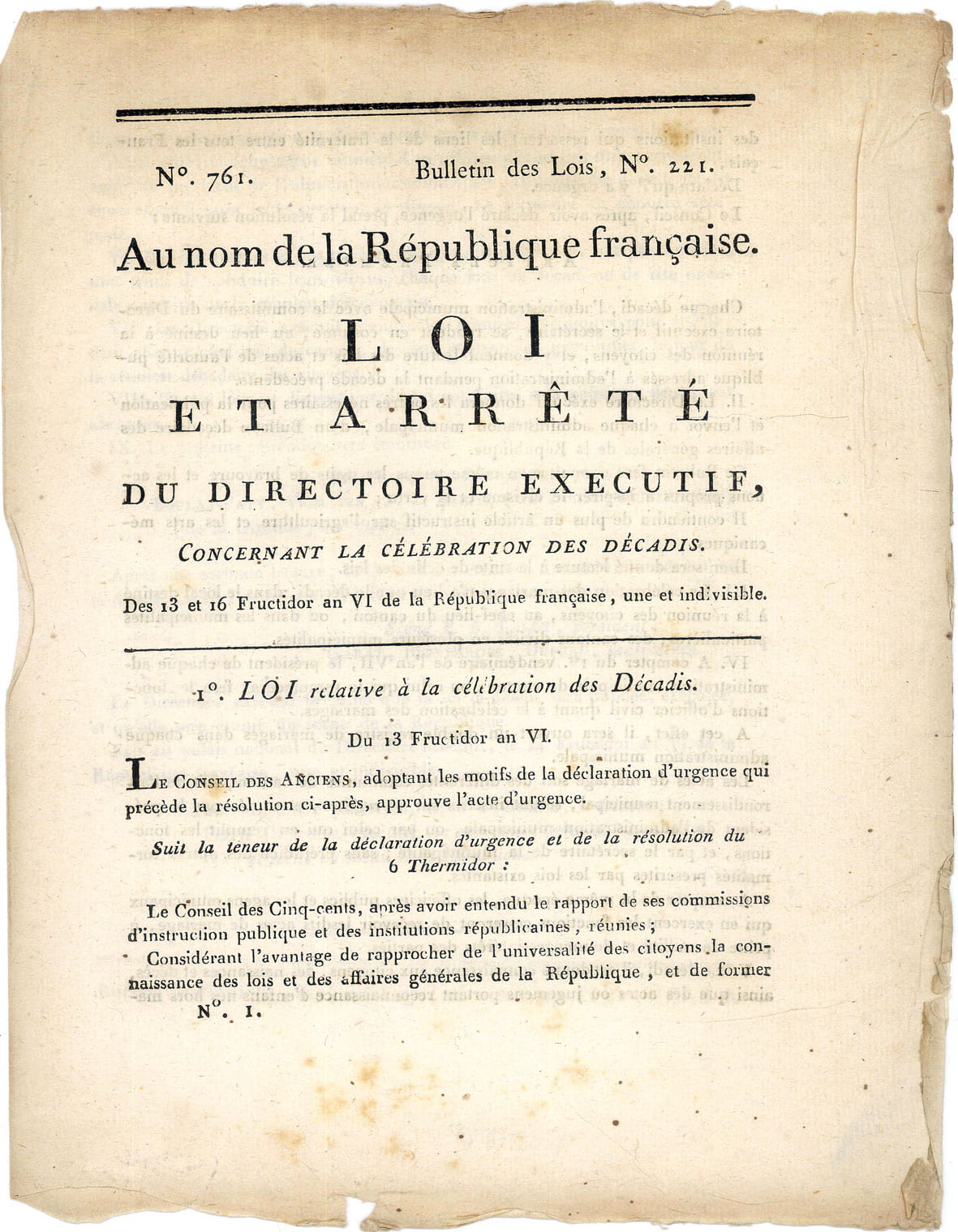 LOI ET ARRETE DU Directoire Exécutif concernant la célébration des …