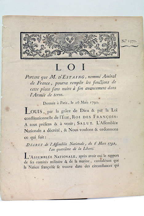 LOI portant que M. d'Estaing, nommé Amiral de France, pourra …