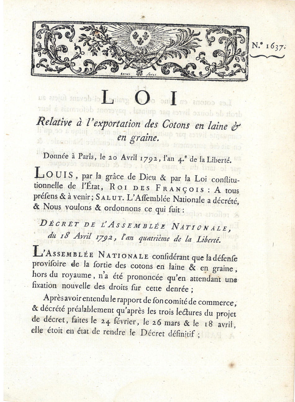 Loi Relative à l'exportation des Cotons en laine et en …