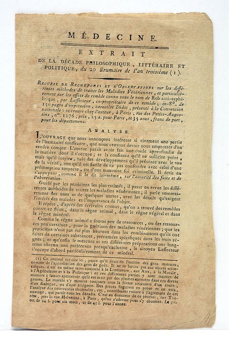 MEDECINE. EXTRAIT de la Décade Philosophique, Littéraire et Politique du …
