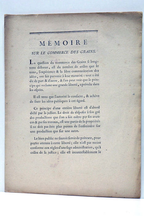 MEMOIRE sur le Commerce des Grains.