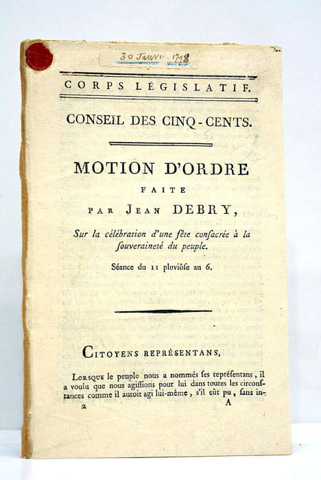 Motion d'Ordre faite sur la Célébration d'une Fête consacrée à …