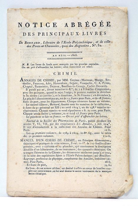 NOTICE ABREGEE des Principaux Livres de Bernard, Libraire de l'Ecole …