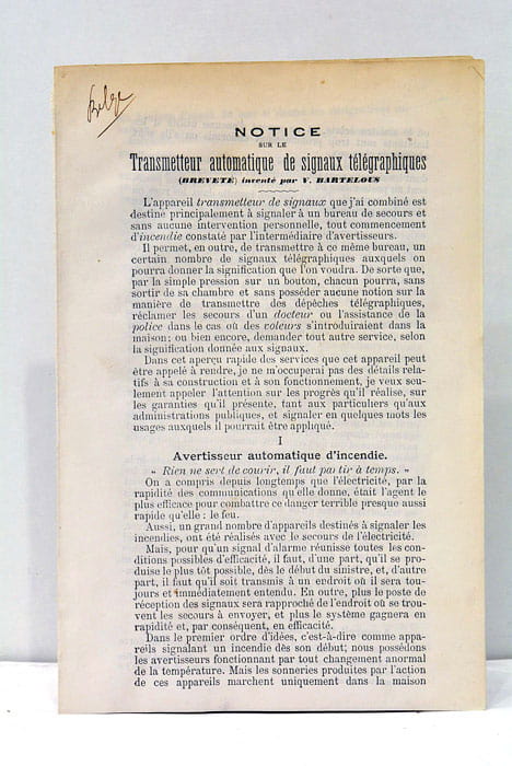 Notice sur le Transmetteur Automatique de Signaux Télégraphiques.