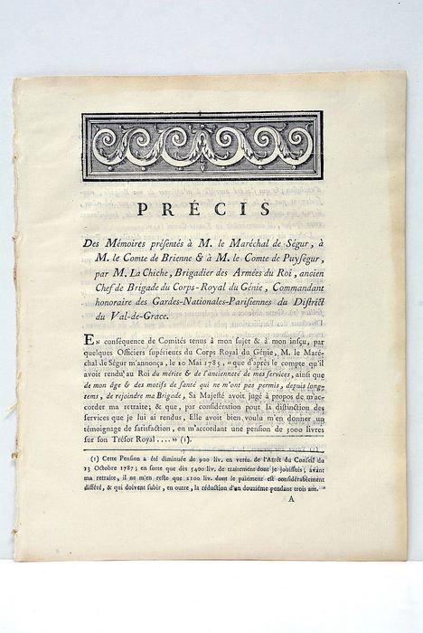 Précis des Mémoires présentés à M. le Maréchal de Ségur, …