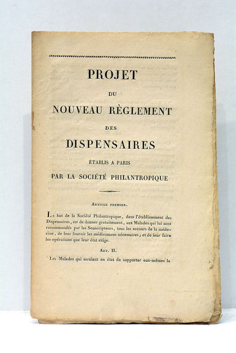 PROJET du Nouveau Réglement des DISPENSAIRES établis à Paris par …