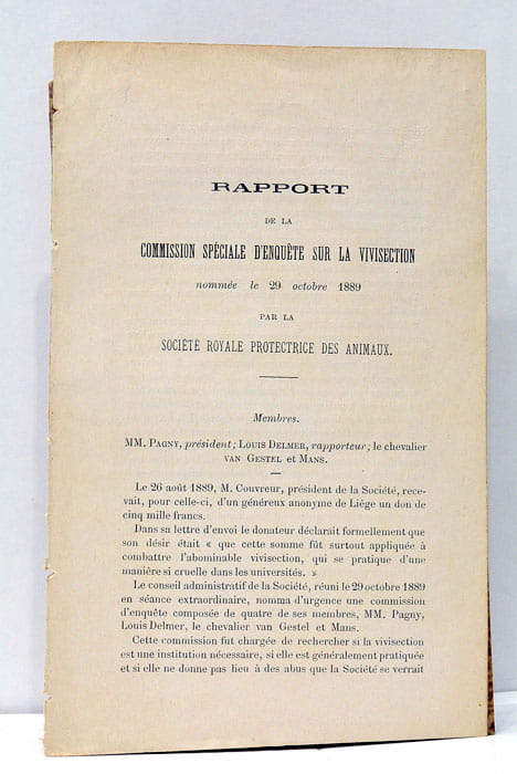 RAPPORT de la Commission Spéciale d'Enquête sur la Vivisection nommée …