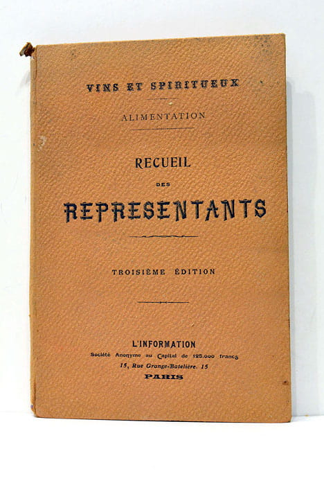 RECUEIL des répresentants. Vins et spiriteux. Alimentation.
