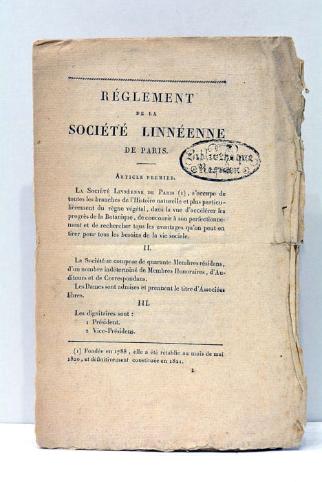 REGLEMENT de la Société Linnéenne de Paris.