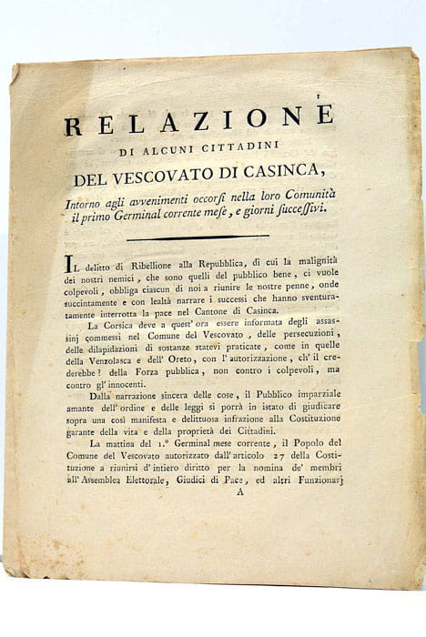 RELAZIONE di alcuni Cittadini del Vescovato di Casinca, intorno agli …