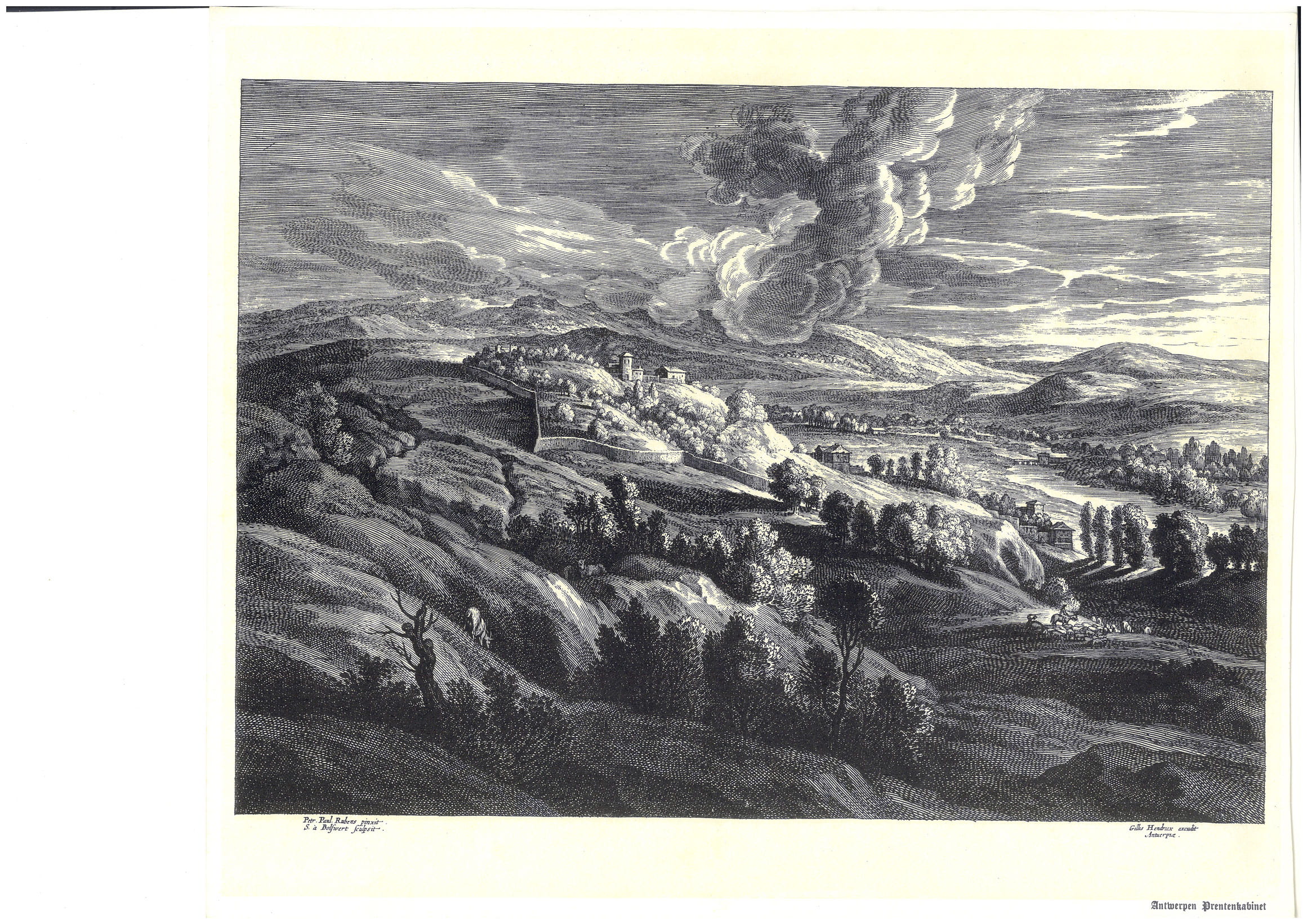 Reproduction de Gravure de paysage d'après une peinture de Petr.Paul.Rubens. …