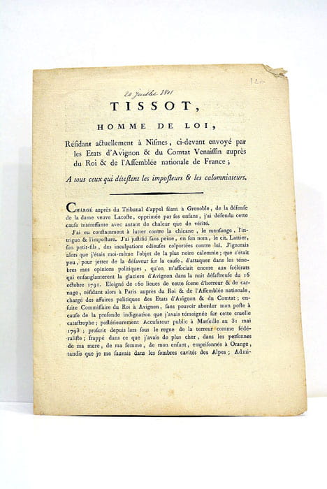 Résidant actuellement à Nismes, ci-devant envoyé par les Etats d'Avignon …