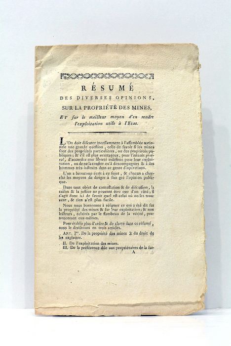 RESUME des diverses opinions sur la Proprieté des Mines, et …