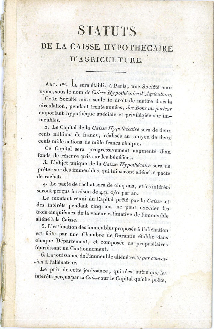 STATUTS de la caisse hypothécaire d'agriculture.