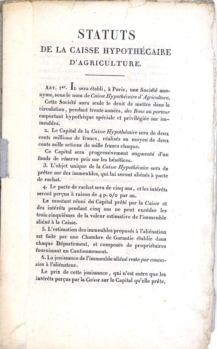 STATUTS de la Caisse Hypothécaire d'Agriculture.