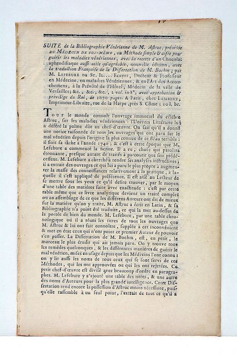 Suite de la Bibliographie Vénérienne de M. Astruc, précédée du …