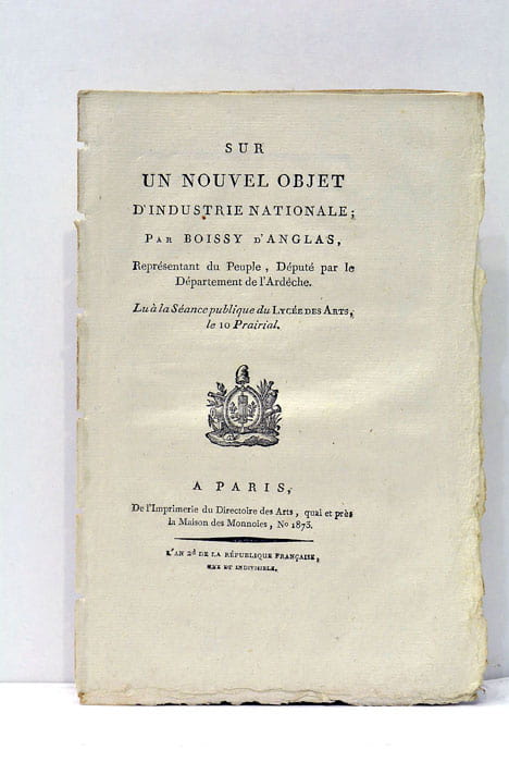 Sur un nouvel objet d'Industrie Nationale. Paris, Imprimerie du Directoire …