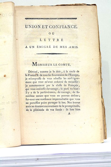 UNION et Confiance, ou lettre à un émigré de mes …