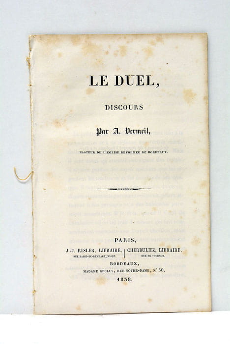 VERMEIL (A.). Le Duel, Discours.