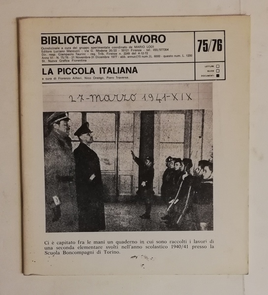 BIBLIOTECA DI LAVORO. N. 75 /76 (21 Novembre – 31 …