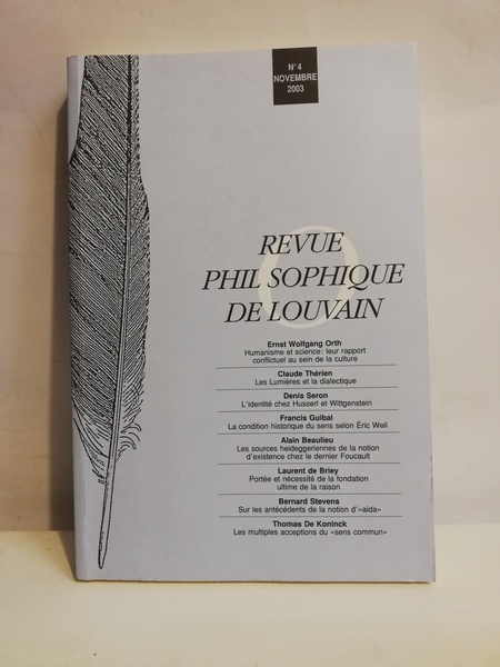 REVUE PHILOSOPHIQUE DE LOUVAIN. N 4, NOVEMBRE 2003.