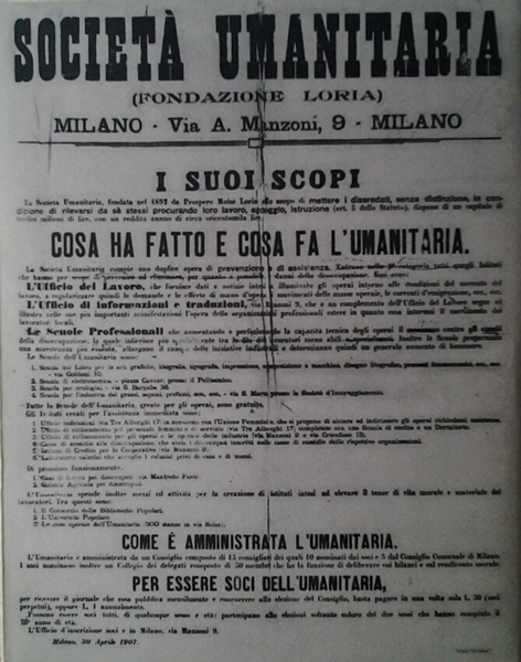 LA SOCIETA' UMANITARIA 1893/1963. - Fondazione P.M. Loria Milano.