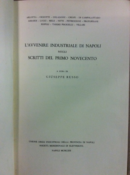 L'AVVENIRE INDUSTRIALE DI NAPOLI NEGLI SCRITTI DEL PRIMO NOVECENTO.