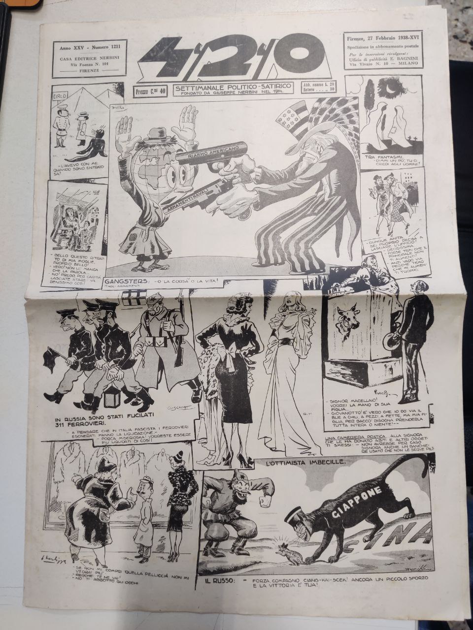 420. SETTIMANALE POLITICO - SATIRICO. N. 1211. 27 febbraio 1938. …